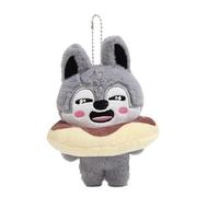 Sk-zoo Plush Keychain 'STAY' Keyring with removable Donut Ring 12 cm stray-kids Wolf Chan Jiniret Bbokari Key Chain Pendant (White donuts, Wolf Chan)