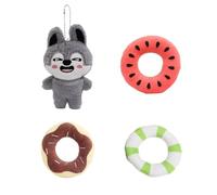 Sk-zoo Plush Keychain with 4 Removable accessories 10-12cm stray-kids Replaceable snoods Keyring Wolf Chan Jiniret Bbokari Leebit Key Chain Pendant (Wolf Chan)