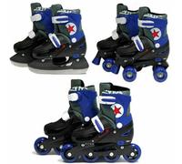 Sk8 Zone Boys Blue 3In1 Adjustable Roller Blades Inline Quad Skates Ice Skating Large 3-6 (35-38 Eu)