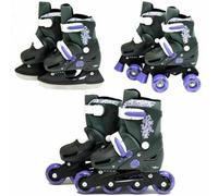 Sk8 Zone Girls Purple 3In1 Adjustable Roller Blades Inline Quad Ice Skates Small 9-12 (27-30 Eu)