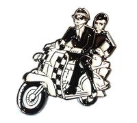Ska Couple on Black & White Chequerboard Scooter MOD Metal Enamel Badge