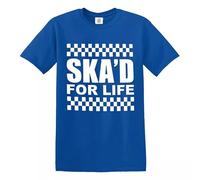 SKA’D for Life T-Shirt SKA 2 Tone Music Retro Reggae Rudeboy Skinhead Top Tee (Royal Blue White Print, XL)