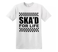SKA’D for Life T-Shirt SKA 2 Tone Music Retro Reggae Rudeboy Skinhead Top Tee (White Black Print, 4XL)