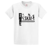 Ska! Music Retro Reggae Two Tone Iconic Punk Music Unisex Tee Adults Crew Neck T-Shirt(M,White)