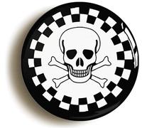 SKA SKULL AND CROSS BONES BADGE BUTTON PIN (Size is 1inch/25mm diameter) PUNK