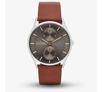 Skagen SKW6086 Men's Holst Single Chronograph Leather Strap Watch, Brown/Grey