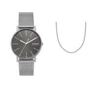 Skagen Men's Signatur Grey Stainless Steel Watch and Silver-Tone Necklace, Set