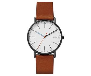 Skagen Watch for Men Signatur, Three Hand Movement, 40 mm Midnight Stainless Steel Case with a Leather Strap, SKW6374