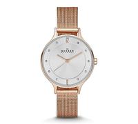 Skagen Watch for Women Anita Lille, Three Hand Movement, 30 mm Rose Gold Stainless Steel Case with a Stainless Steel Mesh Strap, SKW2151