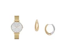 Skagen Women's Anita Lille Gold-Tone Stainless Steel Watch and Linje Modern Two-Tone Stainless Steel Earrings, Set