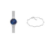 Skagen Women's Anita Lille Silver-Tone Stainless Steel Watch and Essential Waves Bracelet, Set