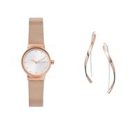 Skagen Women's Freja Lille Rose Gold-Tone Stainless Steel Watch and Kariana Earrings, Set