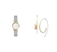 Skagen Women's Freja Lille Silver-Tone Stainless Steel Watch and Kariana Gold-Tone Earrings, Set
