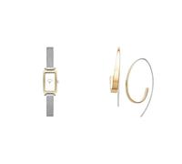 Skagen Women's Hagen Micro Silver-Tone Stainless Steel Watch and Kariana Gold-Tone Earrings, Set