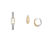 Skagen Women's Hagen Micro Silver-Tone Stainless Steel Watch and Linje Modern Two-Tone Earrings, Set
