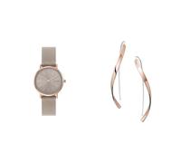 Skagen Women's Signatur Lille Grey Leather Watch and Kariana Rose Gold-Tone Stainless Steel Earrings, Set