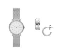 Skagen Women's Signatur Lille Silver-Tone Stainless Steel Watch and Anja Pebbles Earrings, Set