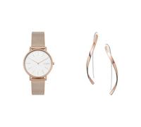 Skagen Women's Signatur Rose Gold-Tone Stainless Steel Watch and Kariana Earrings, Set