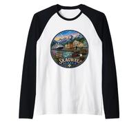 Skagway, Alaska, AK Inside Passage, USA, Train Depot, Gold Raglan Baseball Tee
