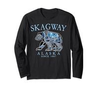 Skagway Alaska Tribal Bear Since 1887 Pale Blue Letters Long Sleeve T-Shirt