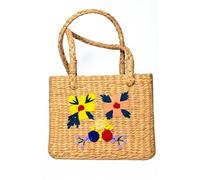 SKANDH Handmade Handbag for Women Kauna Grass Boho Summer Shoulder Tote Bag with Cane Handle, Beach Basket Purse Ethnic Traditional Wristlet & Eco-Chic Gift Bag (Beige)