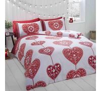Skandi Heart Duvet Cover Brushed Cotton Flannelette Quilt Bedding Set Double Red