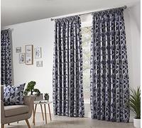 Skandi Taped Pencil Pleat Curtains Fully Lined Weave Jacquard Navy 46x54