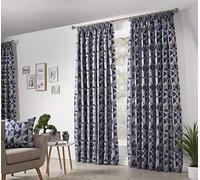 Skandi Taped Pencil Pleat Curtains Fully Lined Weave Jacquard Navy 46x90