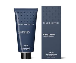 Skandinavisk HAV 'Sea' Organic Hand Cream. Fragrance Notes: Salt Spray and Sea Kelp, Hawthorn and Beach Rose. Vegan formula. 75 ml