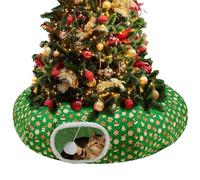 SKARUS Cat Tunnel Bed Under Christmas Tree Skirt, 3FT x 3FT x 10 IN Cats Donut Tunnel Toys for Indoors with Hanging Ball, Cat Cave with Washable Cushion Kitten Bed for Kitty Puppy Rabbit Small Animals