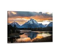 SKASNFAI Grand Teton National Park Canvas Wall Art Mountain Landscape Print Picture Framed Nature Wall Decor for Living Room Office (16L x 24W)