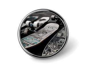 Skate Boards Badge Holder Personalized Metal Button Pin Fashion Round Badge with Pattern Pin DIY Button Badges Exquisite Brooch Crafts Gift Clothes Decorative Pins