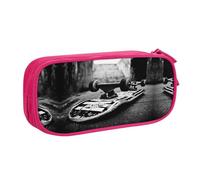 Skate Boards Large Capacity Double Layer Pencil Case,Customizable Full Print Polyester Fabric Organizer-School, Office, Travel Makeup Pouch