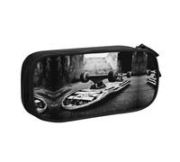 Skate Boards Large Capacity Double Layer Pencil Case,Customizable Full Print Polyester Fabric Organizer-School, Office, Travel Makeup Pouch