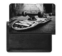 Skate Boards Passport Holder PU Leather Slim Passport Cover with Card Slots Travel Document Holder Cover