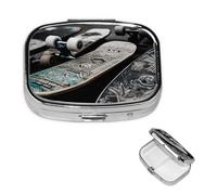 Skate Boards Pill Box 2 Compartment Medicine Pill Organizer Square Pill Case for Purse & Pocket Travel Pillbox Portable Metal Medicine Vitamin Fish Oil Organizer Unique Gift