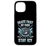 Skate Fast Hit Hard Stay Icy Angry Hockey Puck Art Case for iPhone 15