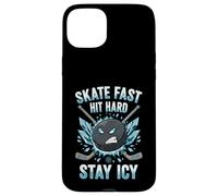 Skate Fast Hit Hard Stay Icy Angry Hockey Puck Art Case for iPhone 15 Plus