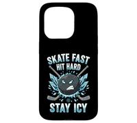 Skate Fast Hit Hard Stay Icy Angry Hockey Puck Art Case for iPhone 15 Pro