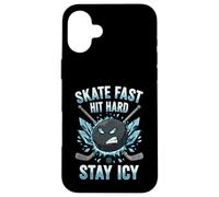 Skate Fast Hit Hard Stay Icy Angry Hockey Puck Art Case for iPhone 16 Plus