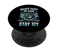 Skate Fast Hit Hard Stay Icy Angry Hockey Puck Art PopSockets Adhesive PopGrip