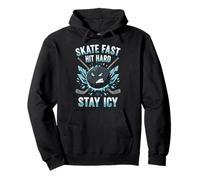 Skate Fast Hit Hard Stay Icy Angry Hockey Puck Art Pullover Hoodie