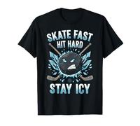 Skate Fast Hit Hard Stay Icy Angry Hockey Puck Art T-Shirt