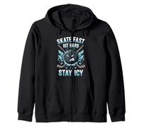 Skate Fast Hit Hard Stay Icy Angry Hockey Puck Art Zip Hoodie
