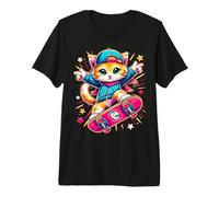 Skate Kitten Cute Adorable Cat Skating Fun Skateboard Tricks Premium T-Shirt