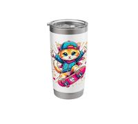 Skate Kitten Cute Adorable Cat Skating Fun Skateboard Tricks Stainless Steel Insulated Tumbler