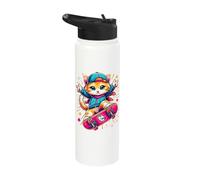 Skate Kitten Cute Adorable Cat Skating Fun Skateboard Tricks Stainless Steel Insulated Water Bottle