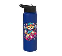Skate Kitten Cute Adorable Cat Skating Fun Skateboard Tricks Stainless Steel Insulated Water Bottle