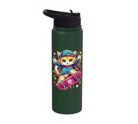 Skate Kitten Cute Adorable Cat Skating Fun Skateboard Tricks Stainless Steel Insulated Water Bottle