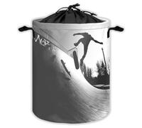Skate Laundry Hampers With Drawstring Sports Laundry Baskets For Bathroom Skater Doing Kickflip On The Ramp Skate Park Portable Clothes Storage Organizer Basket Black White W 35 L 44 Cm